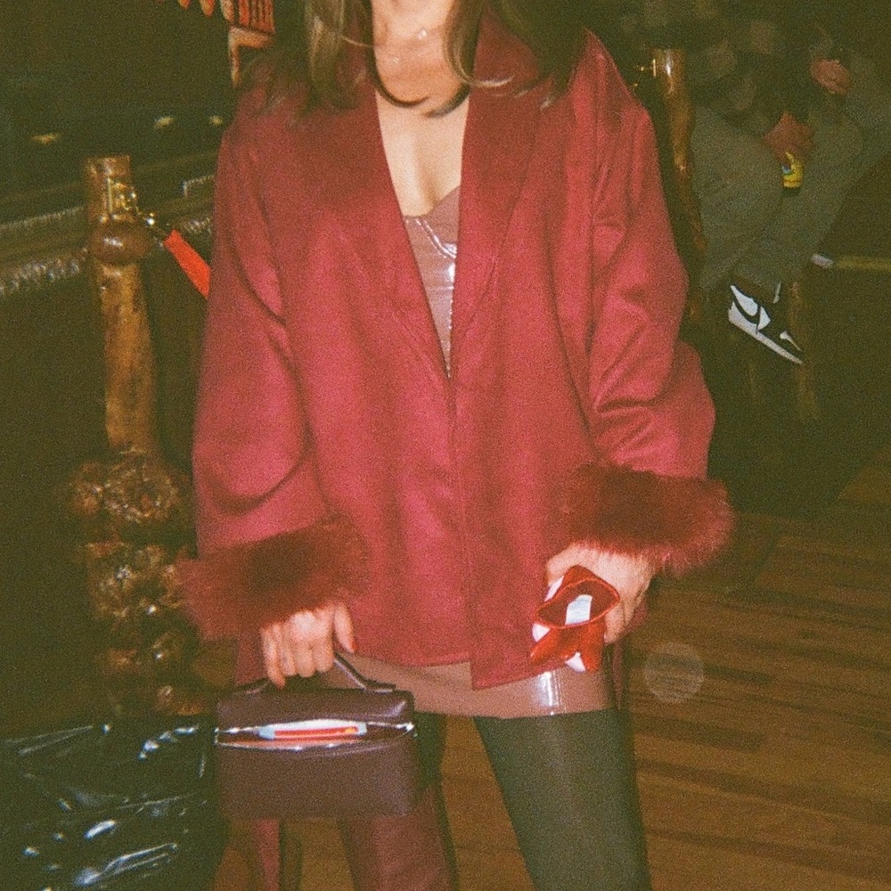 Burgundy fur coat
